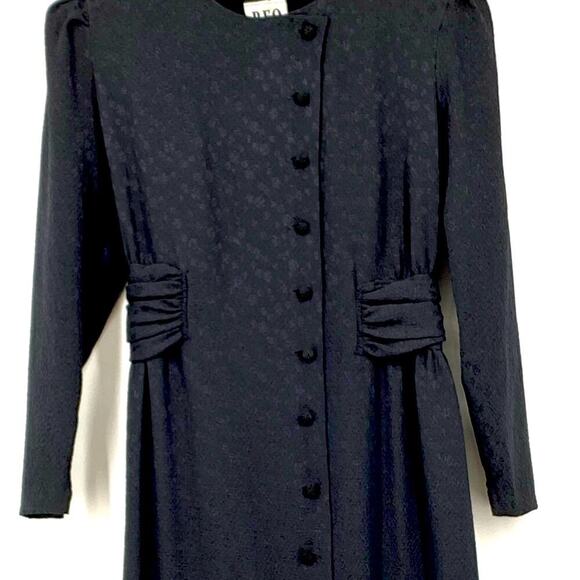 80s vintage REO Originals Black long sleeve Big Shoulder pads MIDI dress Sz 10 - Picture 3 of 8